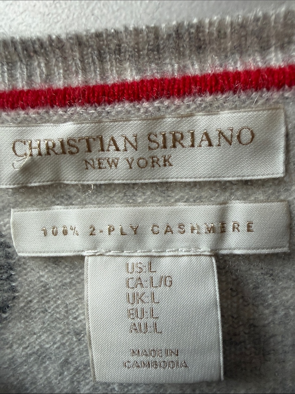 Christian Siriano Gray Sweater with Dark Gray Hearts 2-Ply Cashmere L - Picture 2 of 6